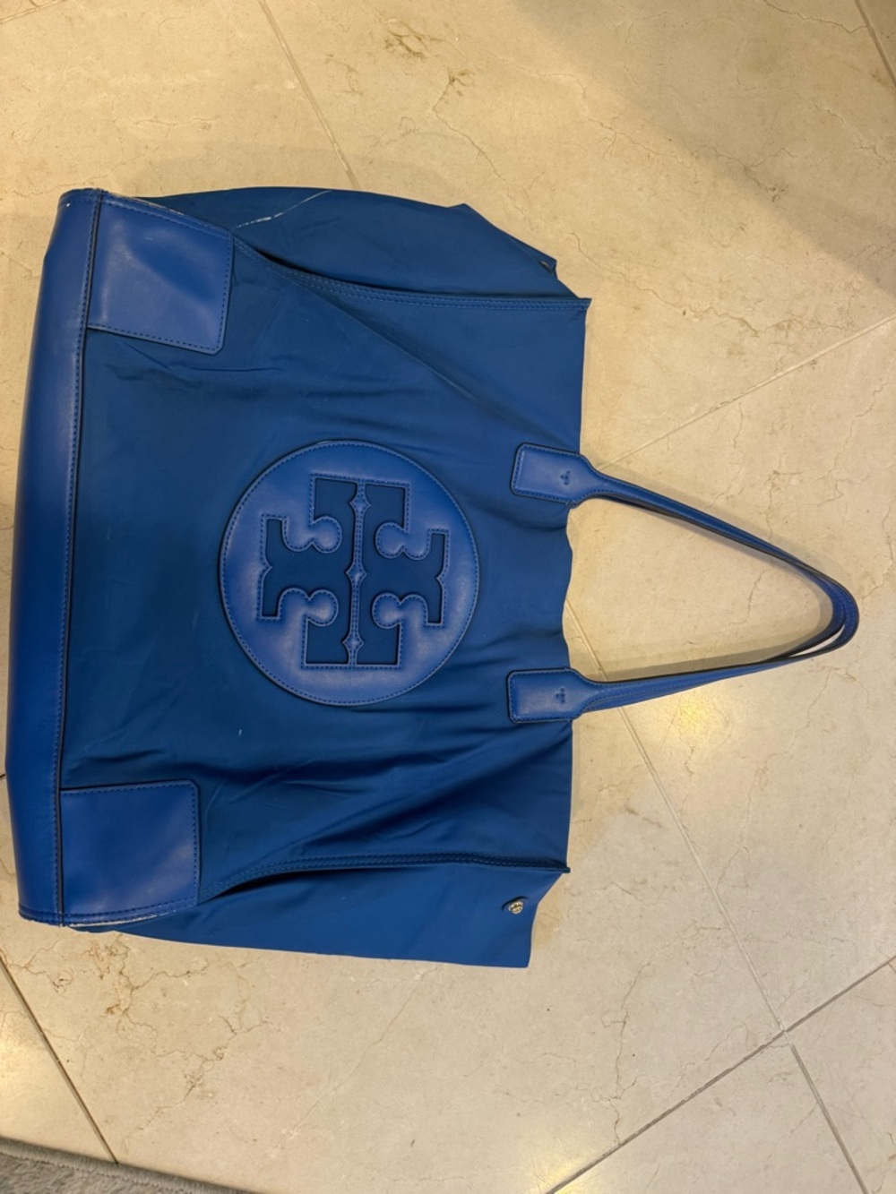 Tory Burch Royal Blue Leather Logo Tote